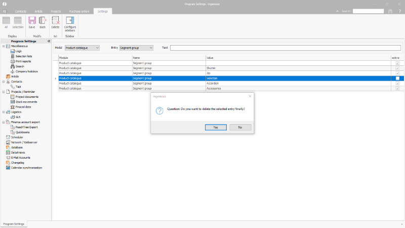 Deletion of a selection list entry